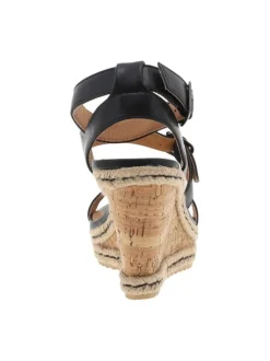 Nu-pieds noirs à talon compensé haut avec une boucle à ardillon