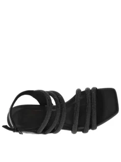 Nu-pieds noirs à talon entonnoir et à boucle à ardillon noire