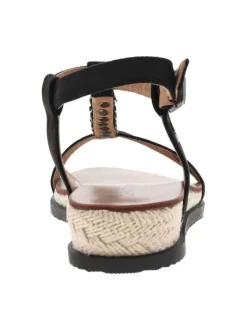 Nu-pieds noirs à talon semi-compensé, à boucle à ardillon, semelle cordée
