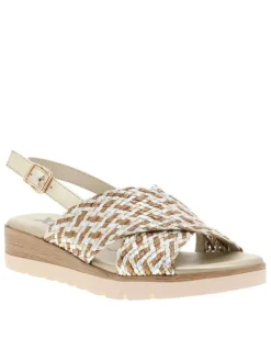 Nu-pieds or avec un talon compensé bas et une boucle à ardillon