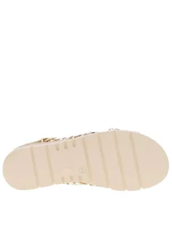 Nu-pieds or avec un talon compensé bas et une boucle à ardillon