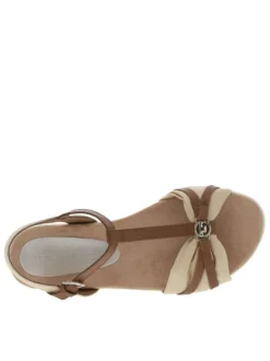 Nu-pieds ouverts en textile beige à semelle ondulée et boucle à ardillon argent