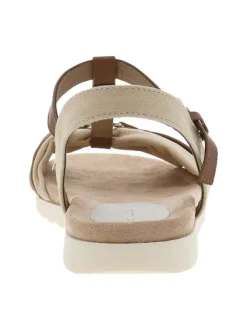 Nu-pieds ouverts en textile beige à semelle ondulée et boucle à ardillon argent