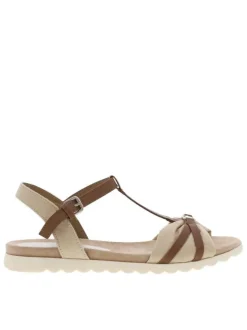Nu-pieds ouverts en textile beige à semelle ondulée et boucle à ardillon argent