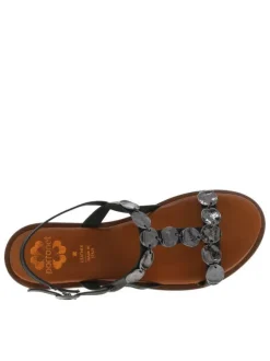 Nu-pieds plats en cuir noir à détails métallisés et à boucle à ardillon