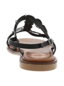 Nu-pieds plats en cuir noir à détails métallisés et à boucle à ardillon