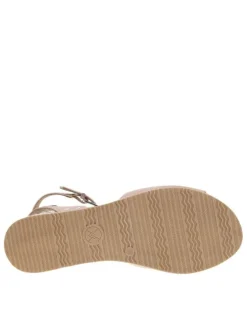 Nu-pieds rose avec détails en corde un talon compensé bas et boucle à ardillon