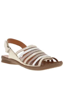Nu-pieds Rose en cuir platine avec multiples brides et bande auto-agrippante