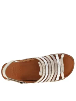 Nu-pieds Rose en cuir platine avec multiples brides et bande auto-agrippante