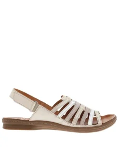 Nu-pieds Rose en cuir platine avec multiples brides et bande auto-agrippante