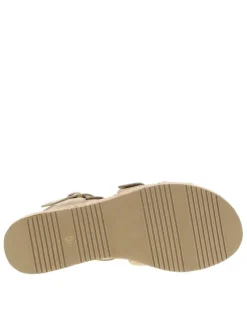 Nu-pieds sable à semelle compensé bas et une fermeture à boucle à ardillon