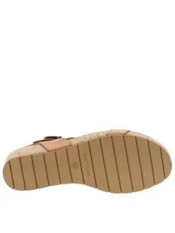 Nu-pieds simili cuir patiné beige à talon compensé haut aspect liège et boucle
