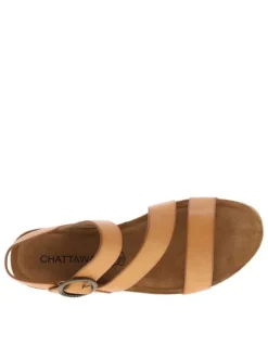 Nu-pieds simili cuir patiné beige à talon compensé haut aspect liège et boucle