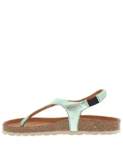 Nu-pieds style tongs verts aspect métallisé avec une bride élastiquée