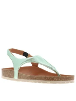 Nu-pieds style tongs verts aspect métallisé avec une bride élastiquée