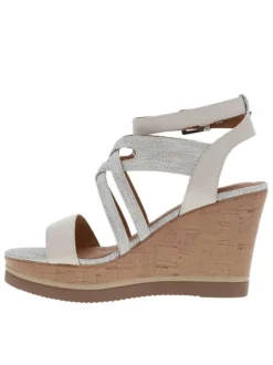 Nu-pieds à talon compensé haut Kolda grises en cuir avec boucle et œillets métalliques