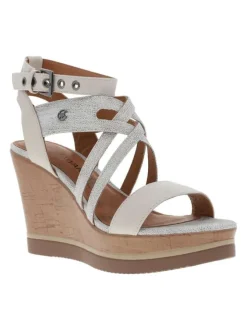 Nu-pieds à talon compensé haut Kolda grises en cuir avec boucle et œillets métalliques