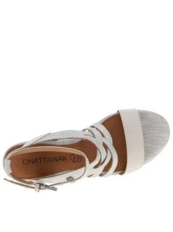 Nu-pieds à talon compensé haut Kolda grises en cuir avec boucle et œillets métalliques