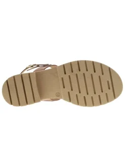 Nu-pieds tan en cuir avec un talon décroché bas et une boucle à ardillon