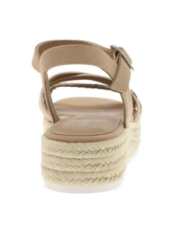 Nu-pieds taupe à talon plateforme avec une boucle à ardillon