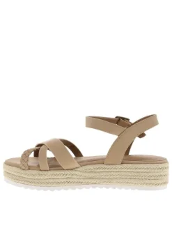 Nu-pieds taupe à talon plateforme avec une boucle à ardillon