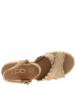 Nu-pieds taupe à talon semi-compensée avec une boucle à ardillon