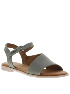 Nu-pieds verts avec un talon plat et une bande auto-agrippante