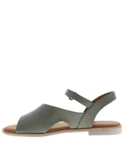 Nu-pieds verts avec un talon plat et une bande auto-agrippante