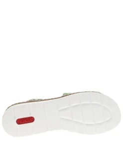 Nu-pieds vert à semelle compensée avec des soufflets élastiqués