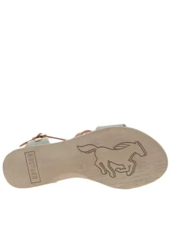 Nu-pieds verts à talon plat et fermeture avec une boucle à ardillon