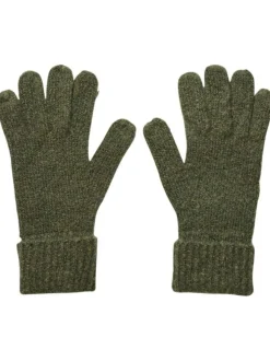 Paire de gants kaki unie à revers en maille côtelé aux poignets