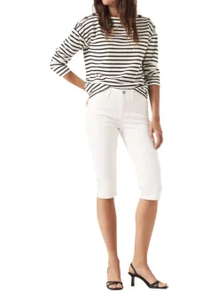 Pantacourt blanc uni en coton coupe slim près du corps et taille haute