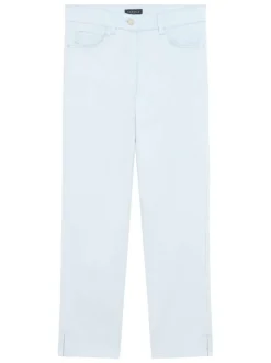 Pantacourt en coton ciel uni avec une coupe slim muni d'un zip et d'un bouton