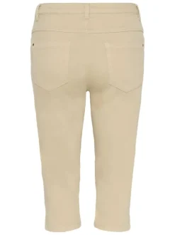 Pantacourt en coton mélangé beige uni pourvu d'une taille intermédiaire