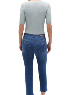 Pantacourt en coton mélangé indigo effet délavé avec une coupe slim