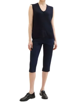 Pantacourt Tapered Relaxed en coton marine uni avec une coupe slim