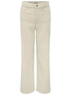 Pantalon 5 poches en coton écru uni avec une coupe droite et des passants
