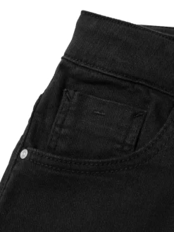 Pantalon 5 poches en coton mélangé noir uni avec une coupe regular fit