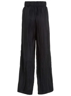 Pantalon ample noir uni avec une coupe plissée et une taille haute