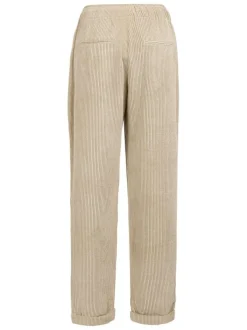 Pantalon beige clair en velours côtelé à coupe droite et taille élastiquée
