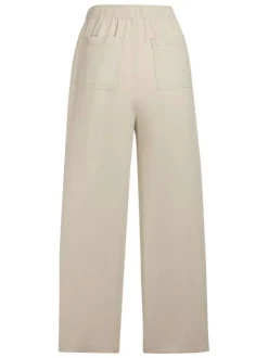 Pantalon beige coupe wide leg pourvu d'une taille élastiquée