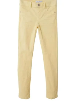 Pantalon beige uni avec une coupe skinny et une taille ajustable