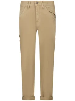 Pantalon cargo en coton camel uni avec une coupe droite et des poches