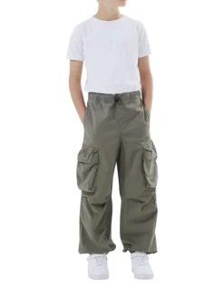Pantalon cargo en coton kaki uni avec une coupe parachute large