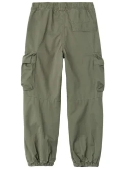 Pantalon cargo en coton kaki uni avec une coupe parachute large