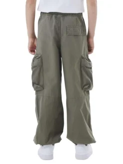 Pantalon cargo en coton kaki uni avec une coupe parachute large