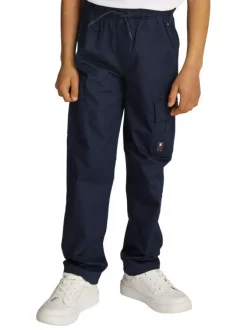 Pantalon Cargo en coton marine uni avec une coupe regular fit