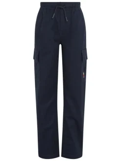 Pantalon Cargo en coton marine uni avec une coupe regular fit