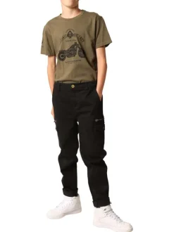 Pantalon Cargo en coton noir coupe slim avec multiples poches