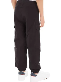 Pantalon cargo en coton noir avec coupe regular fit et ceinture élastiquée